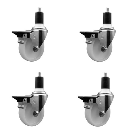 Service Caster 4'' Nylon Swivel 1-1/2'' Expanding Stem Caster Set with Brake, 4PK SCC-EX20S414-NYS-PLB-112-4